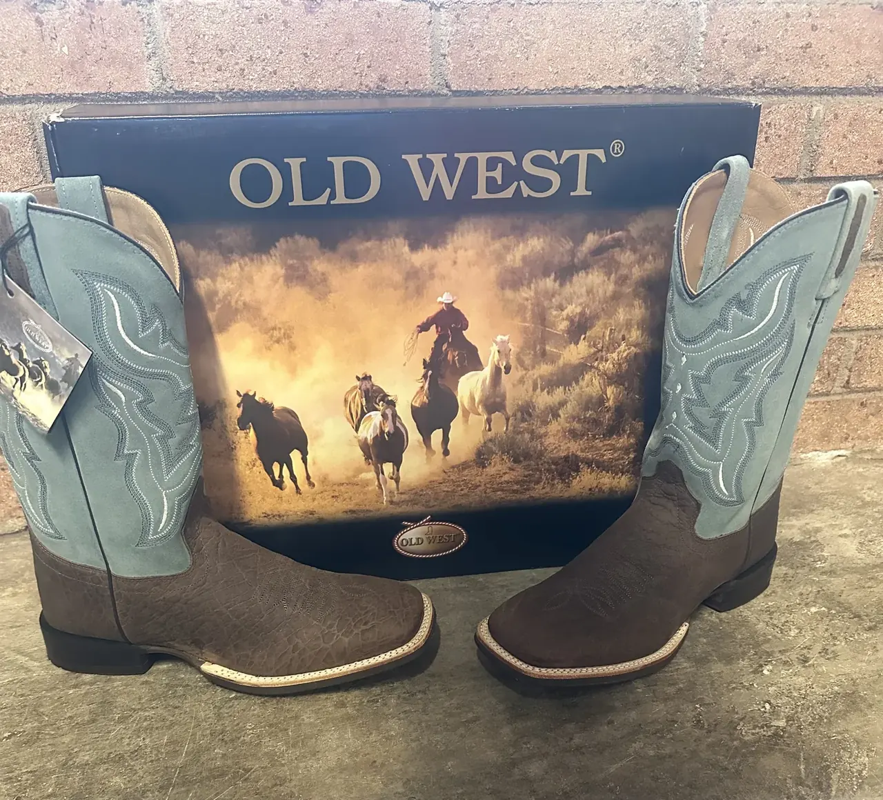 Old West cowboy boots with box in store