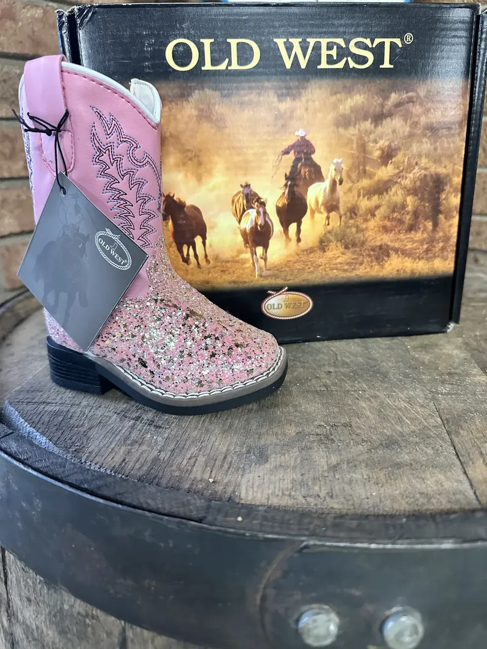 Kids' pink Old West cowgirl boot with box