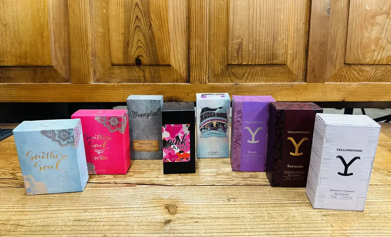 Women's western fragrances — Southern Soul, Wrangler, Pink Camo, Rodeo Soul and Yellowstone